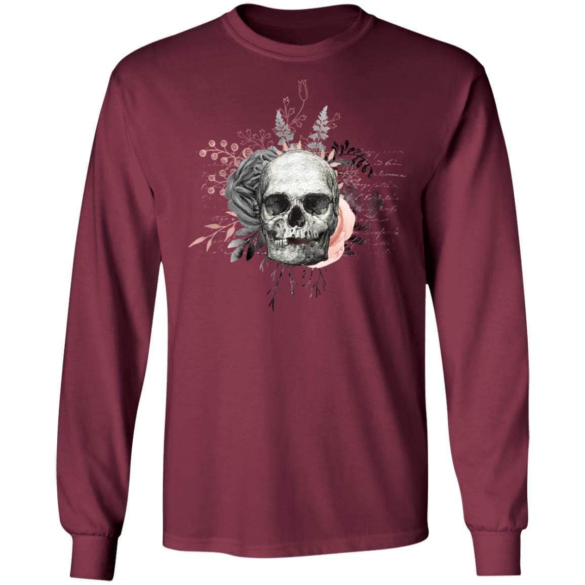 T-Shirts Maroon / S Winey Bitches Co Skull Design #4 LS Ultra Cotton T-Shirt WineyBitchesCo