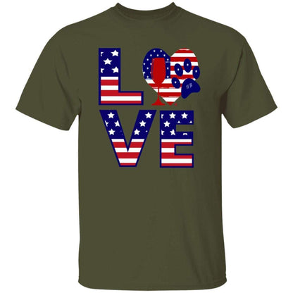 T-Shirts Military Green / S Winey Bitches Co "American Love Paw"  5.3 oz. T-Shirt WineyBitchesCo