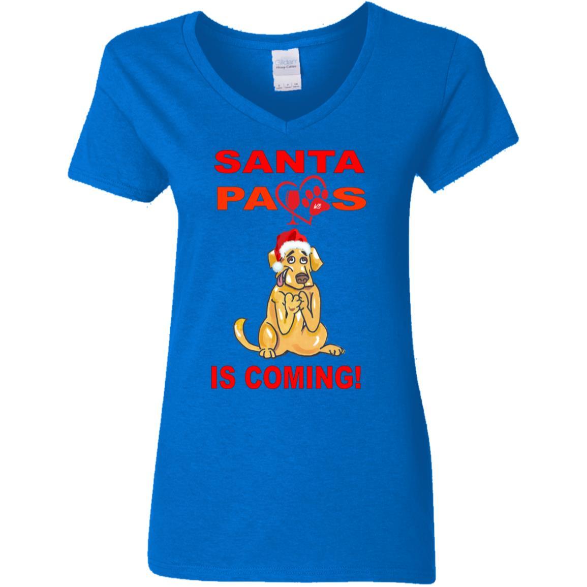 T-Shirts Royal / S WineyBitches.co "Santa Paws Is Coming" Ladies' 5.3 oz. V-Neck T-Shirt WineyBitchesCo