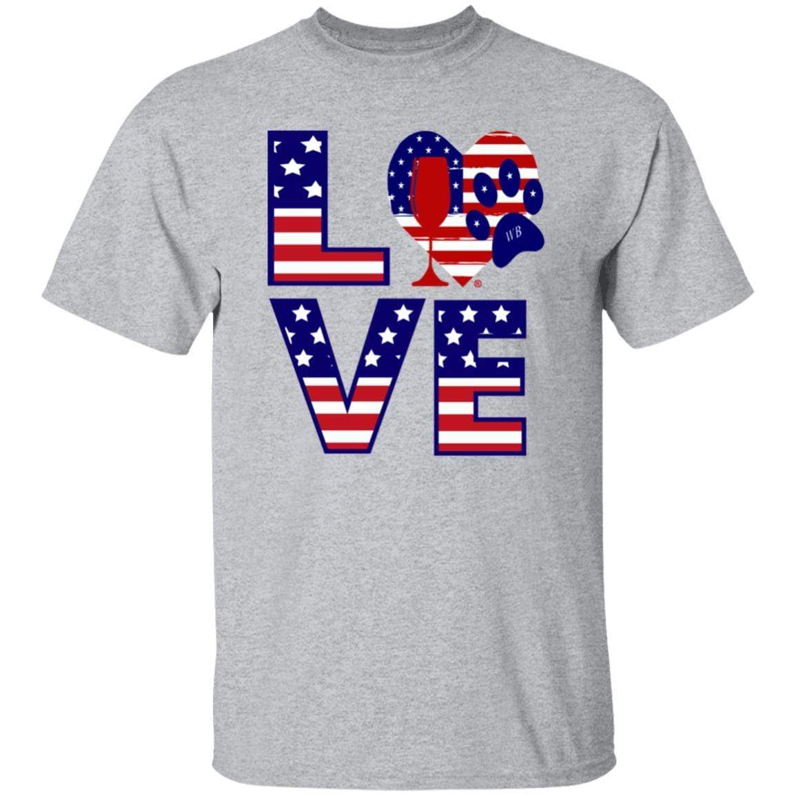 T-Shirts Sport Grey / S Winey Bitches Co "American Love Paw"  5.3 oz. T-Shirt WineyBitchesCo