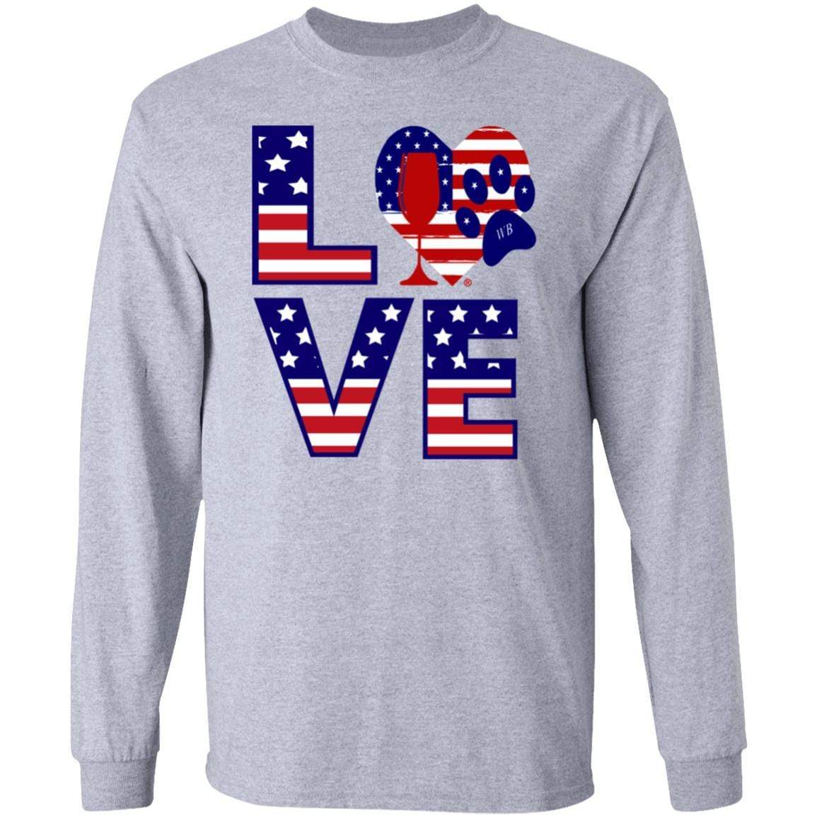 T-Shirts Sport Grey / S Winey Bitches Co "American Love Paw" LS Ultra Cotton T-Shirt WineyBitchesCo