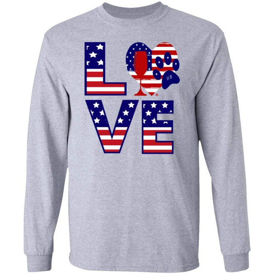 T-Shirts Sport Grey / S Winey Bitches Co "American Love Paw" LS Ultra Cotton T-Shirt WineyBitchesCo