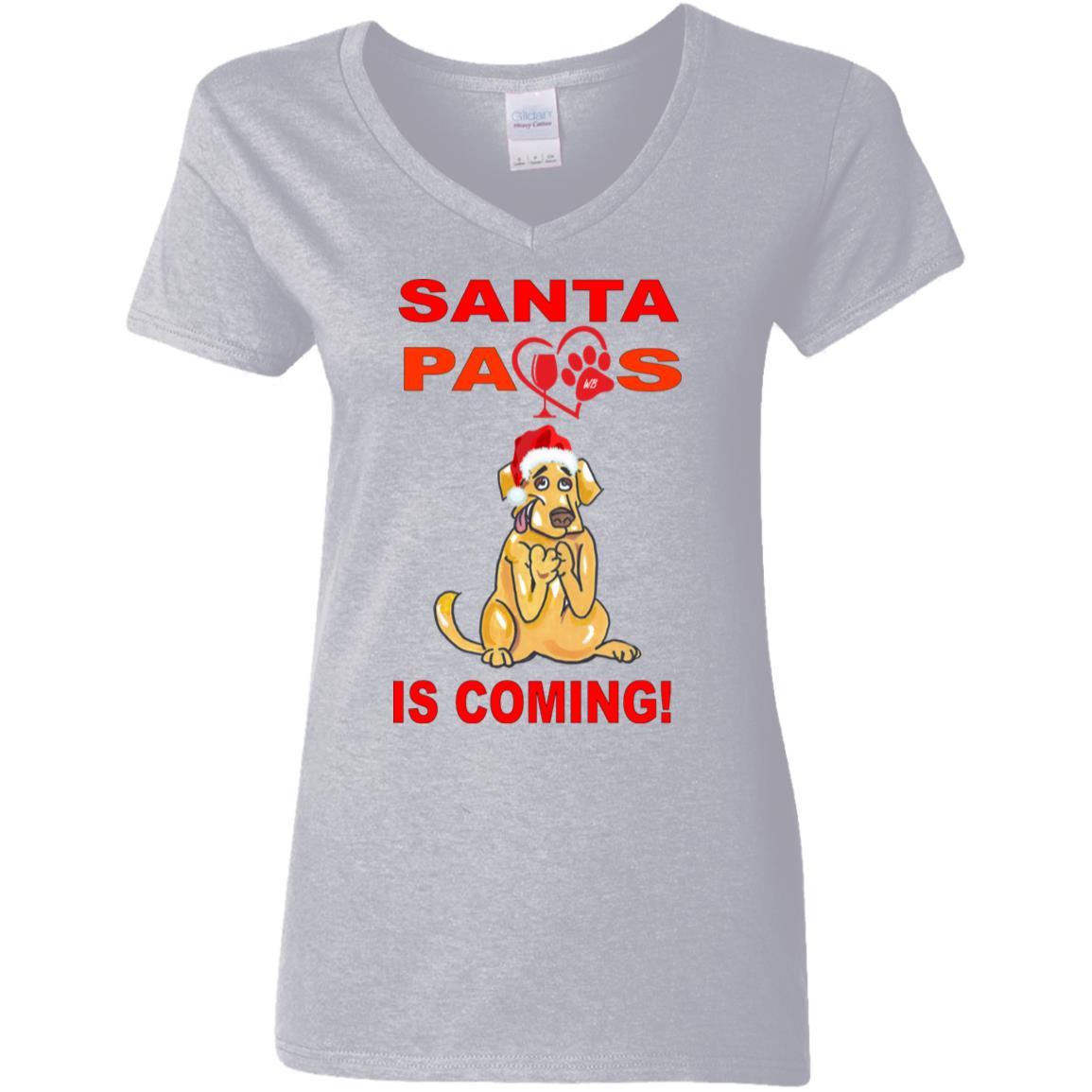 T-Shirts Sport Grey / S WineyBitches.co "Santa Paws Is Coming" Ladies' 5.3 oz. V-Neck T-Shirt WineyBitchesCo