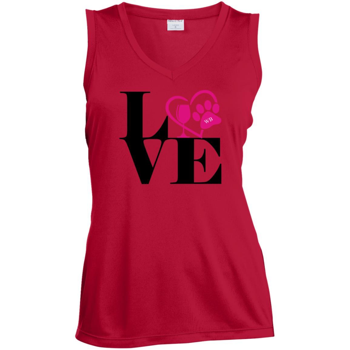 T-Shirts True Red / X-Small WineyBitches.Co "Love Paw 2" Sport-Tek Ladies' Sleeveless Moisture Absorbing V-Neck WineyBitchesCo