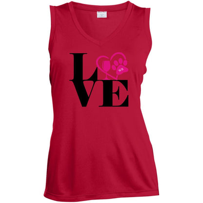 T-Shirts True Red / X-Small WineyBitches.Co "Love Paw 2" Sport-Tek Ladies' Sleeveless Moisture Absorbing V-Neck WineyBitchesCo