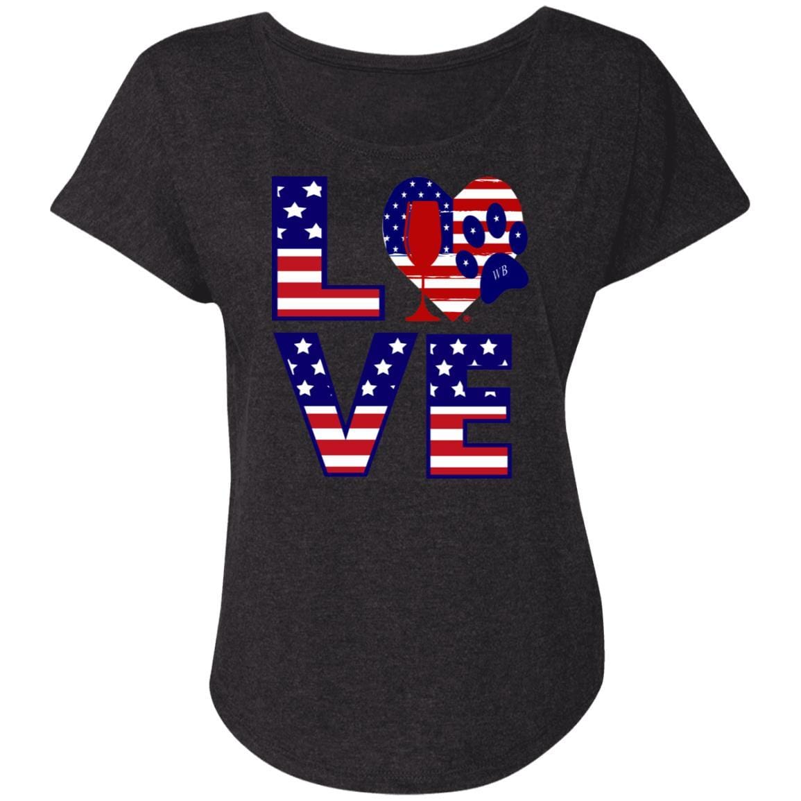 T-Shirts Vintage Black / X-Small Winey Bitches Co "American Love Paw"  Ladies' Triblend Dolman Sleeve WineyBitchesCo