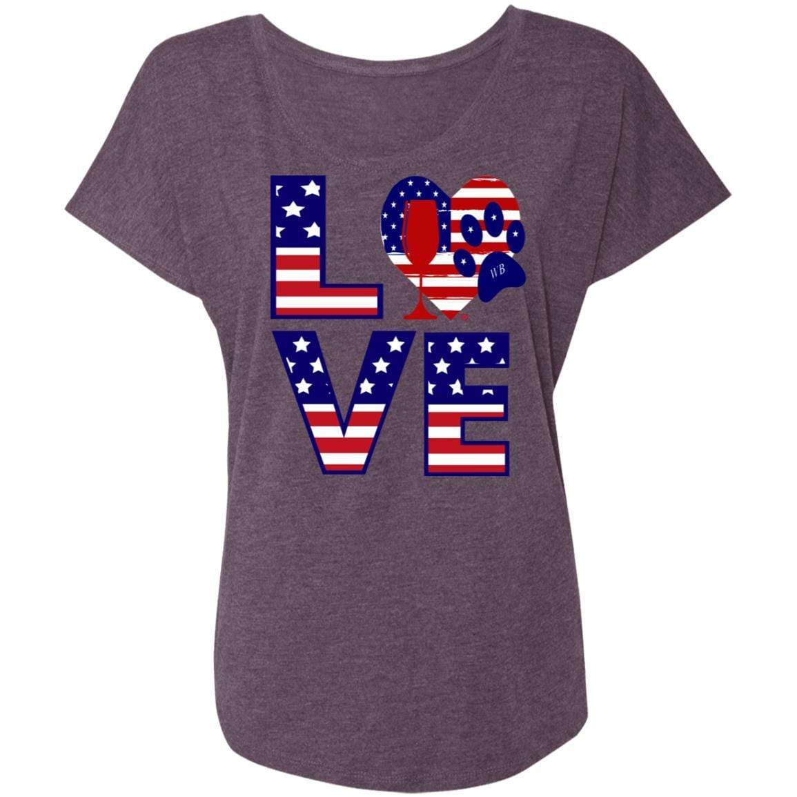 T-Shirts Vintage Purple / X-Small Winey Bitches Co "American Love Paw"  Ladies' Triblend Dolman Sleeve WineyBitchesCo