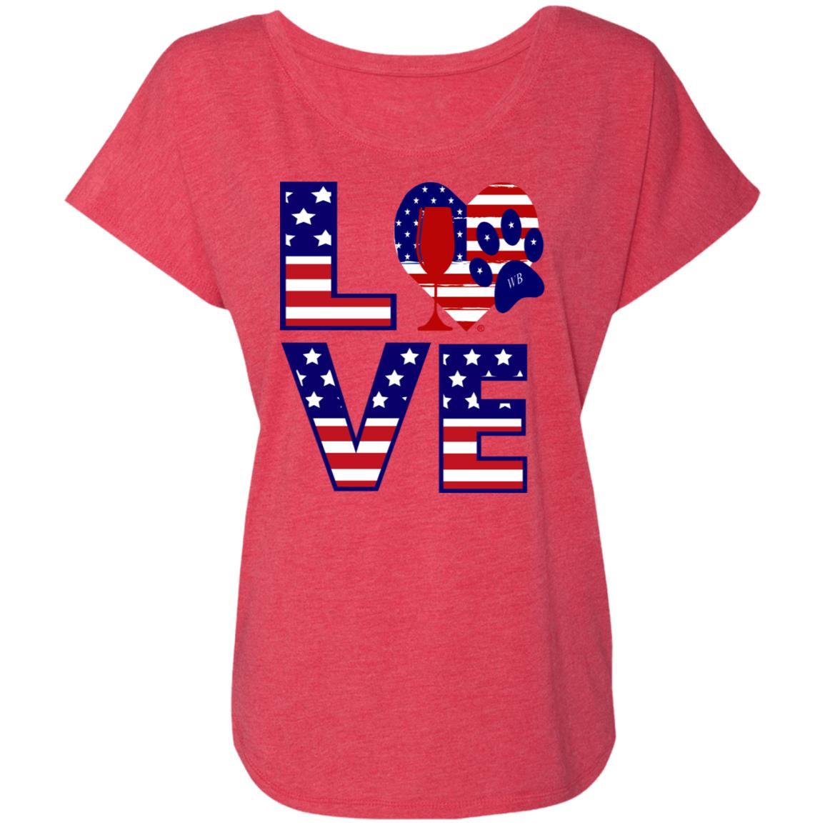 T-Shirts Vintage Red / X-Small Winey Bitches Co "American Love Paw"  Ladies' Triblend Dolman Sleeve WineyBitchesCo