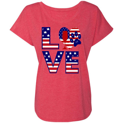 T-Shirts Vintage Red / X-Small Winey Bitches Co "American Love Paw"  Ladies' Triblend Dolman Sleeve WineyBitchesCo