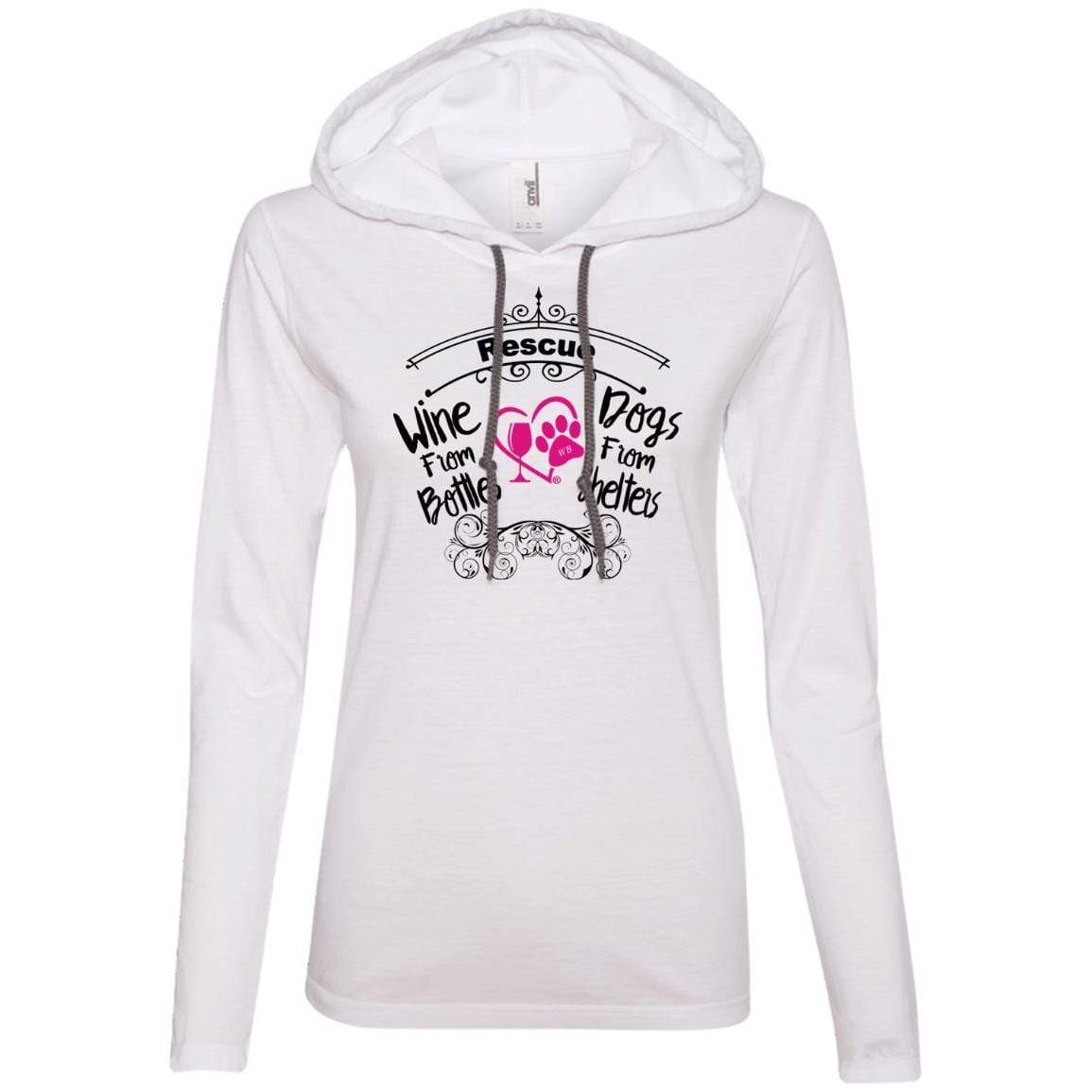 T-Shirts White/Dark Grey / S Winey Bitches Co "I Rescue Wine From Bottles & Dog From Shelters" Ladies' LS T-Shirt Hoodie WineyBitchesCo