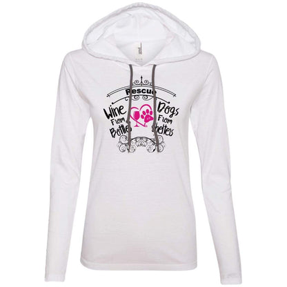 T-Shirts White/Dark Grey / S Winey Bitches Co "I Rescue Wine From Bottles & Dog From Shelters" Ladies' LS T-Shirt Hoodie WineyBitchesCo