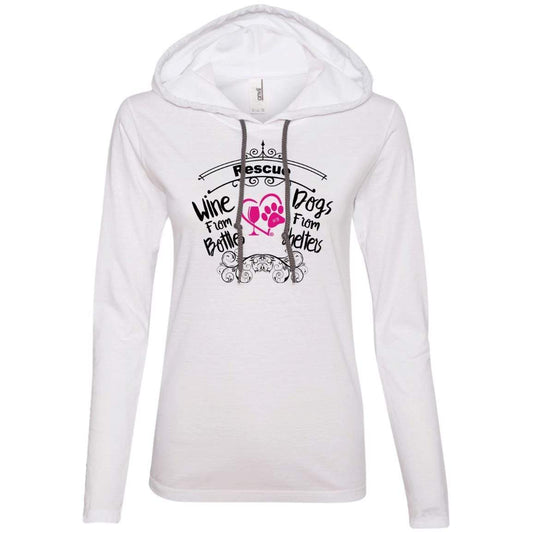 T-Shirts White/Dark Grey / S Winey Bitches Co "I Rescue Wine From Bottles & Dog From Shelters" Ladies' LS T-Shirt Hoodie WineyBitchesCo