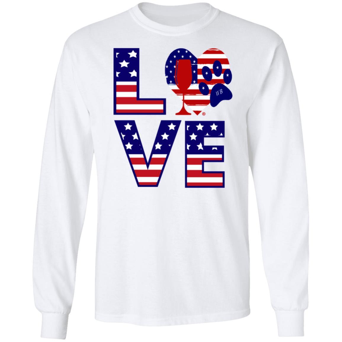 T-Shirts White / S Winey Bitches Co "American Love Paw" LS Ultra Cotton T-Shirt WineyBitchesCo