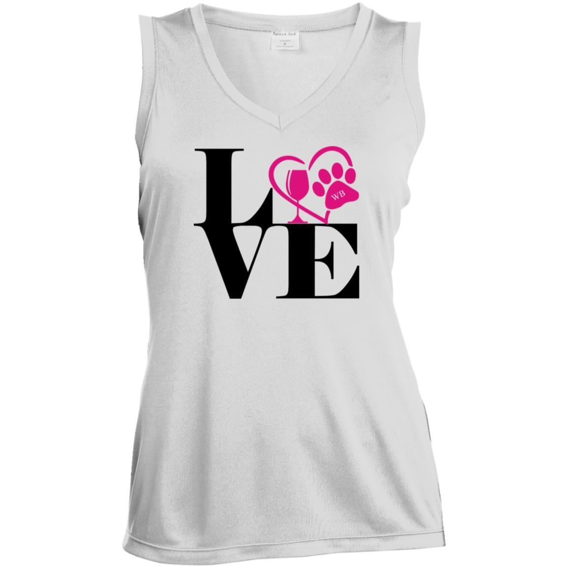 T-Shirts White / X-Small WineyBitches.Co "Love Paw 2" Sport-Tek Ladies' Sleeveless Moisture Absorbing V-Neck WineyBitchesCo