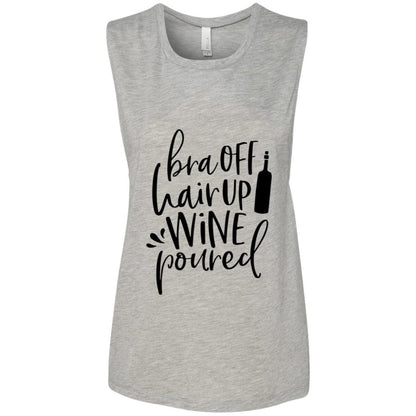 Tank Top Athletic Heather/ / S WineyBitches.Co Bra Off Hair Up Wine Poured Ladies' Flowy Muscle Tank WineyBitchesCo