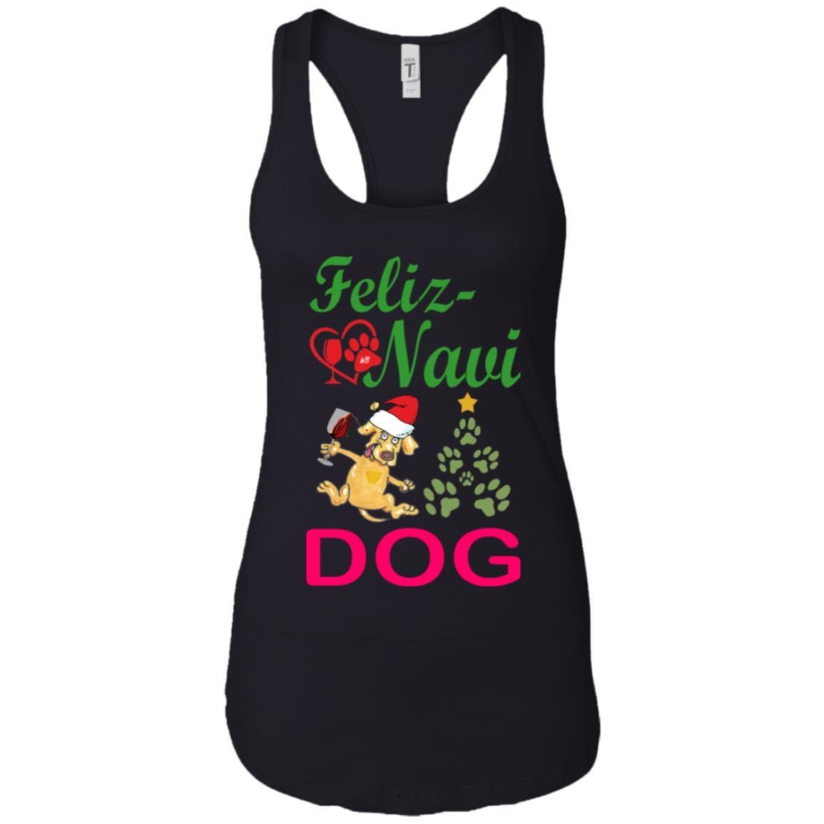 Tank Top Black / X-Small WineyBitches.co Feliz Navi Dog Next Level Ladies Ideal Racerback Tank-grn-red WineyBitchesCo