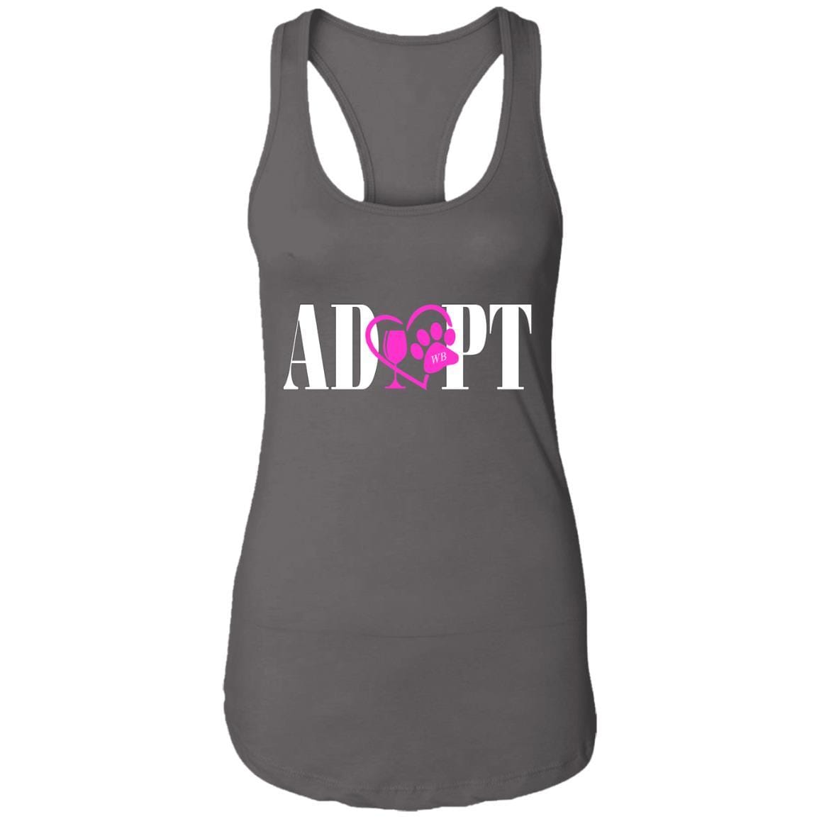 Tank Top Dark Grey / X-Small WineyBitches.Co “Adopt” Ladies Ideal Racerback Tank-Pink Heart-Wht Lettering WineyBitchesCo