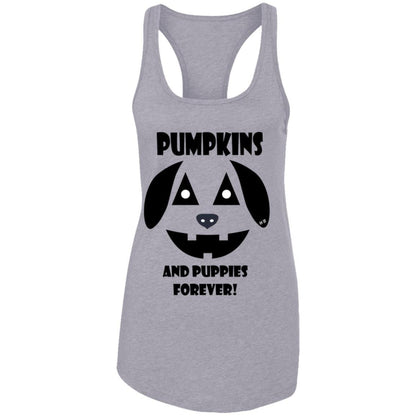 Tank Top Heather Grey / X-Small WineyBitches.Co "Pumpkins And Puppies Forever" Halloween Ladies Ideal Racerback Tank WineyBitchesCo