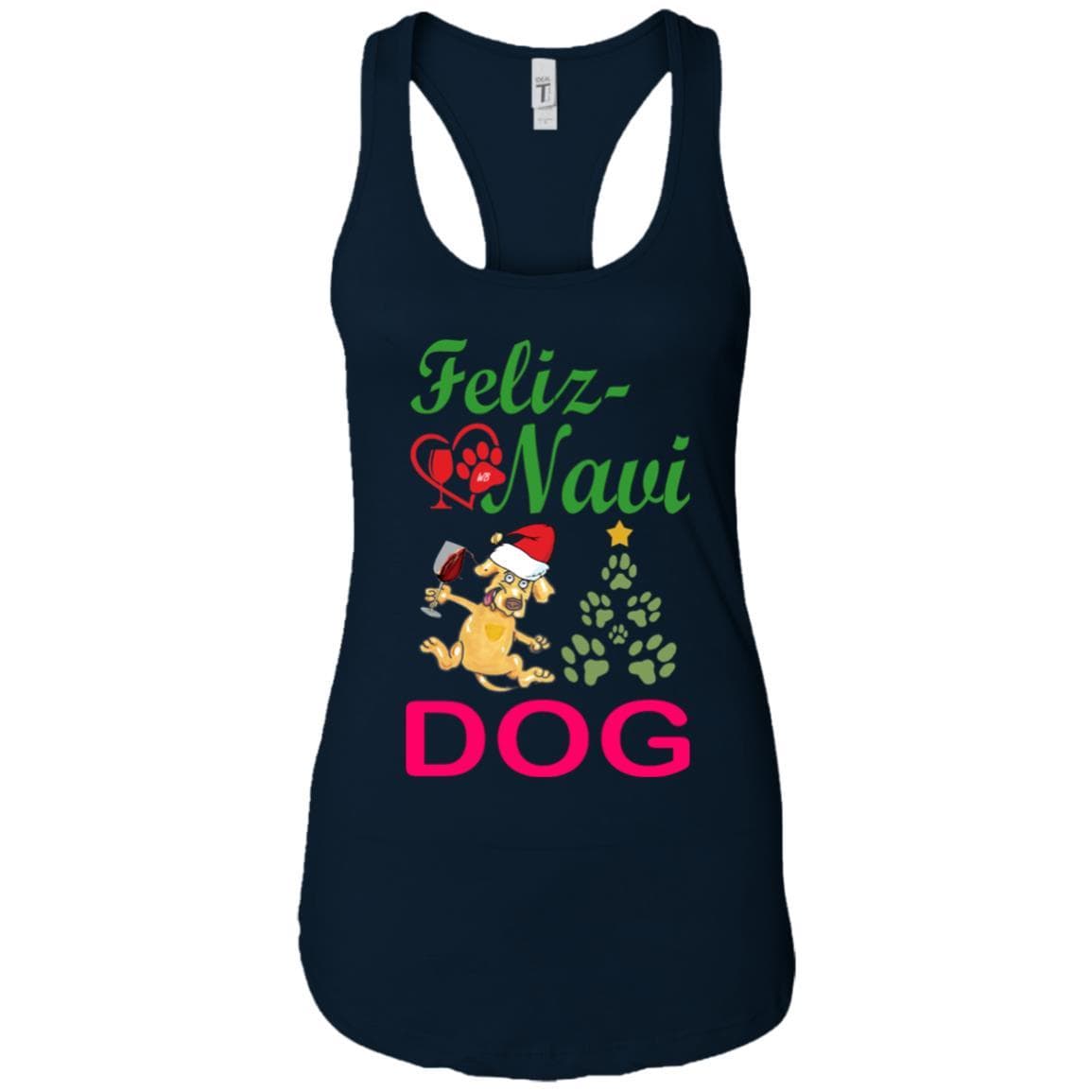 Tank Top Midnight Navy / X-Small WineyBitches.co Feliz Navi Dog Next Level Ladies Ideal Racerback Tank-grn-red WineyBitchesCo