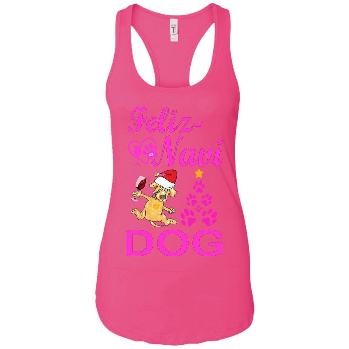Tank Top Raspberry / X-Small WineyBitches.co Feliz Navi Dog Next Level Ladies Ideal Racerback Tank-pink WineyBitchesCo