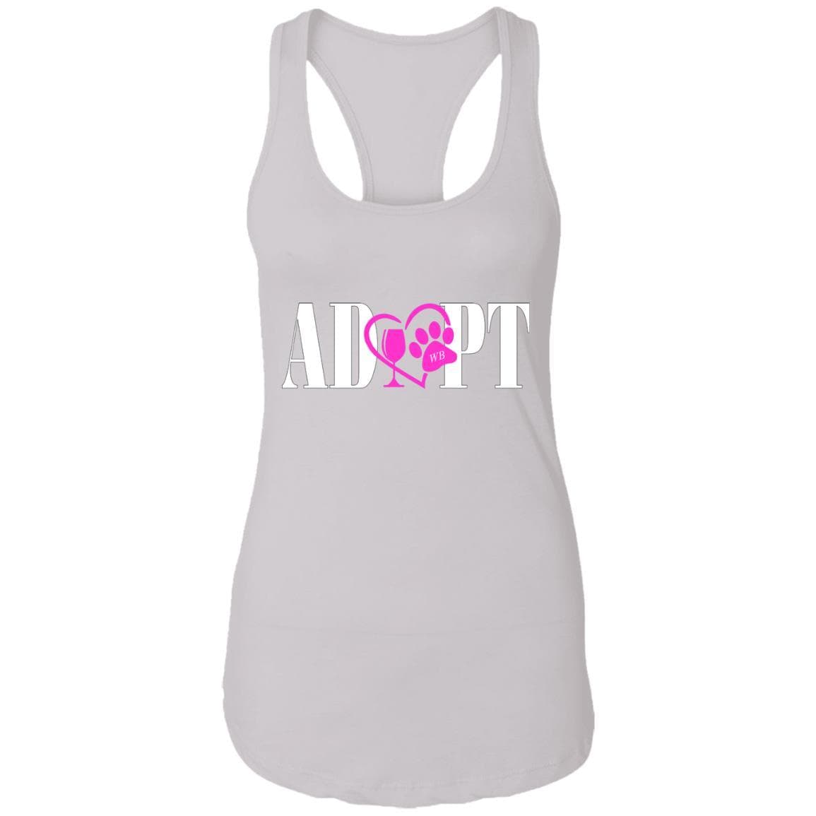 Tank Top White / X-Small WineyBitches.Co “Adopt” Ladies Ideal Racerback Tank-Pink Heart-Wht Lettering WineyBitchesCo