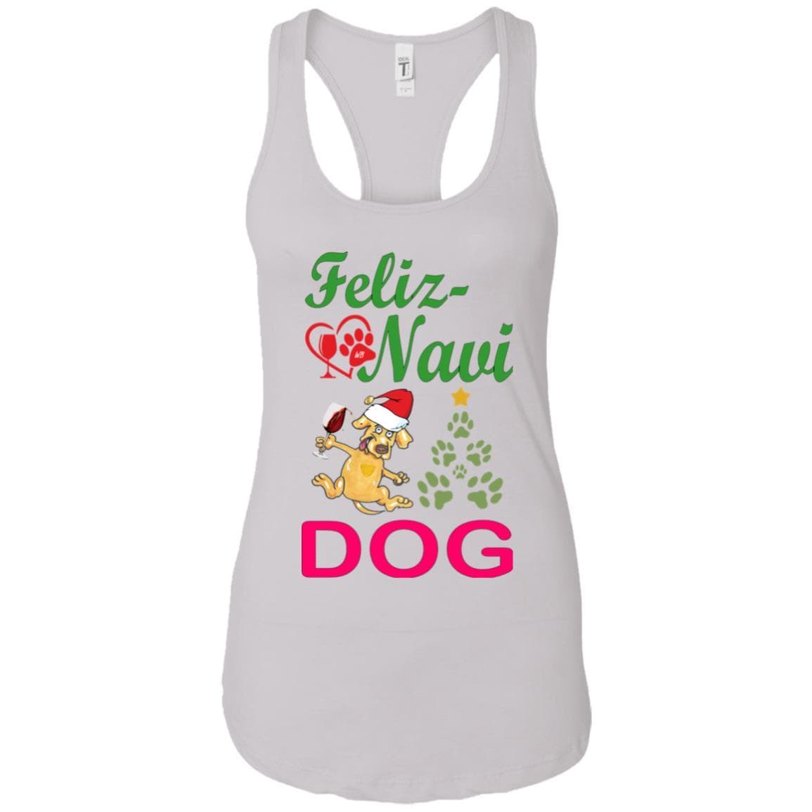 Tank Top White / X-Small WineyBitches.co Feliz Navi Dog Next Level Ladies Ideal Racerback Tank-grn-red WineyBitchesCo