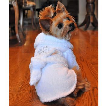 Doggie bathrobe with silver crown
